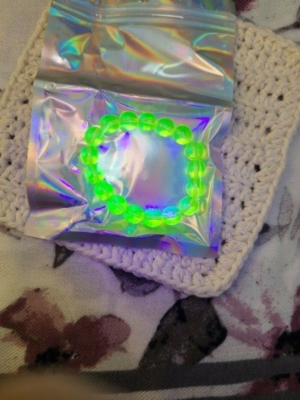 Neon Green Glow Bead Bracelet UV Reactive Stretch Y2K Rave Kandi Jewelry